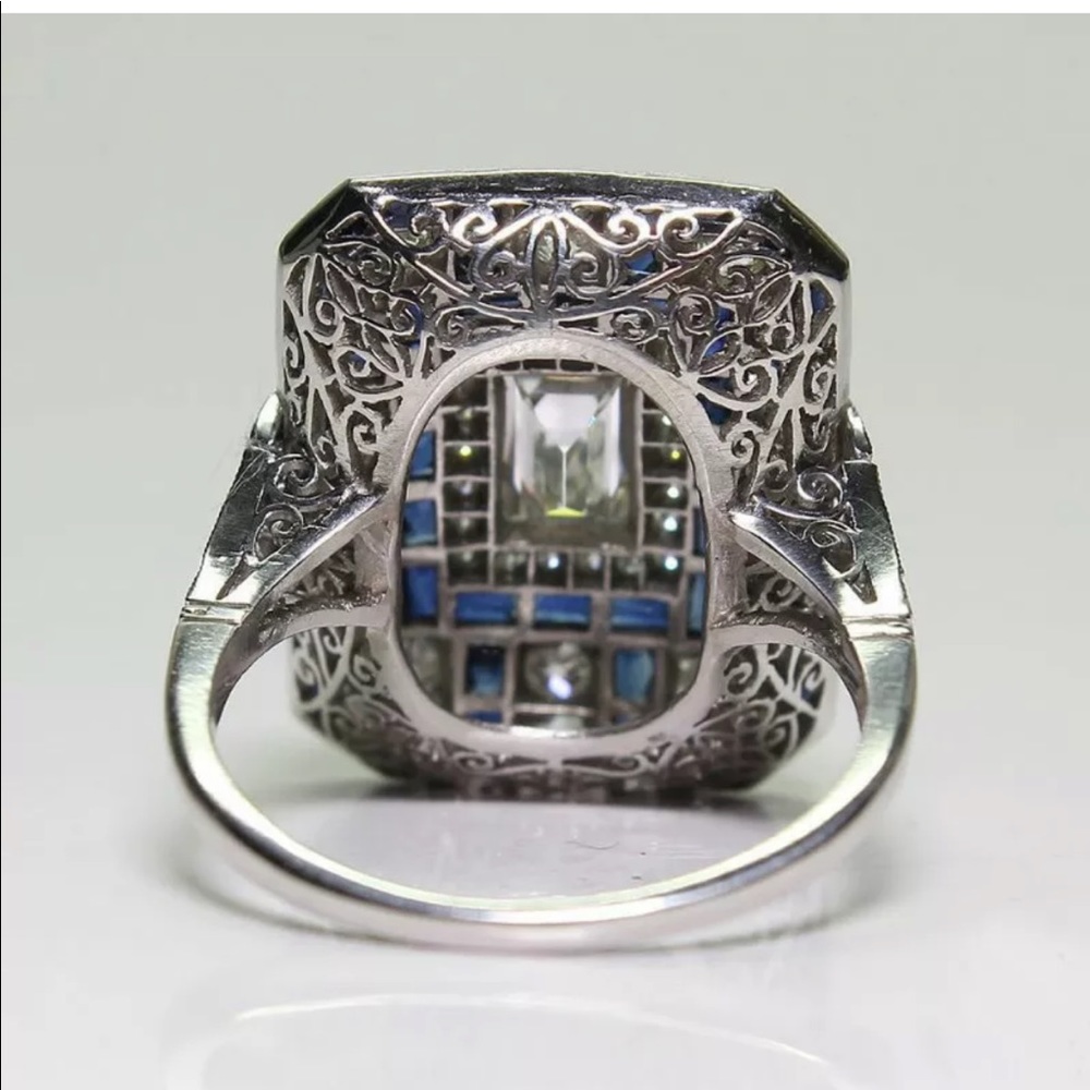 New Women’s 925 Silver Emerald Cut Sapphire Ring - Picture 4 of 6